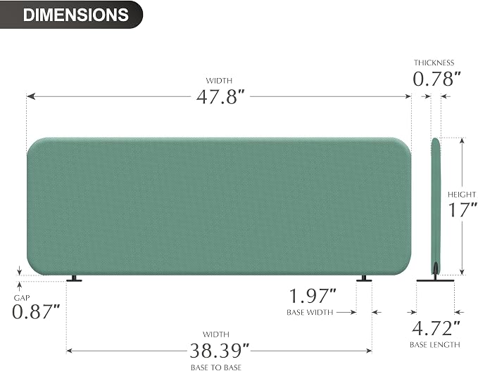 DECOLAB Desk Divider, Portable Privacy Tabletop Partition Panel for Office, Student, Counter Top, Testing, Freestanding, Anti Scratch, 48"x18", Aqua