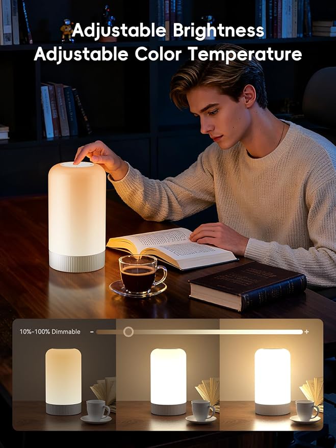 RGBICWW Smart Table Lamp, Touch Bedside Lamp with App Control, LED Desk Lamp with Music Sync, 30+ Scenes & 16M Colors, Color Changing Lamp for Bedroom Living Room Gaming Dimmable Night Light, White