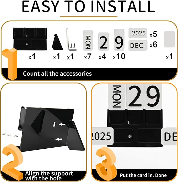 Acrylic Perpetual Calendar for Desk, Vintage Desktop Perpetual Calendar 2025-2034, Large Date Display Flip Blocks Tabletop Decor Daily Calendar Desk Accessory for Daily Office Home decoration (Black)
