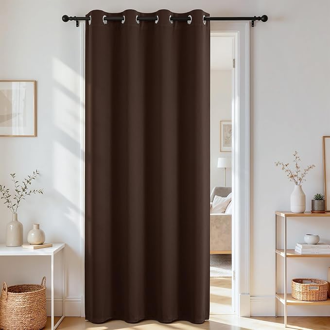 Joydeco Blackout Door Curtain for Doorway Privacy 78 Inches Long, Grommet Closet Curtain for Open Closet, Room Divider for Bedroom Living Room (Chocolate, 40Wx78L, 1 Panel)