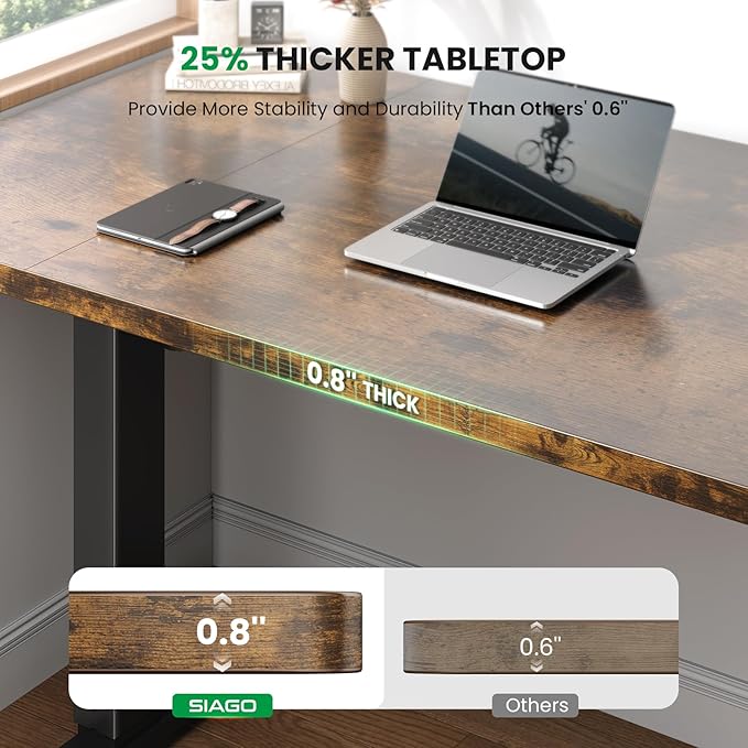 SIAGO Electric Standing Desk Adjustable - 48 x 24 Inch Sit Stand up Desk with 0.8 Inch Thick Tabletop - Adjustable Height Table with 3 Memory Preset, Cable Management for Home Office