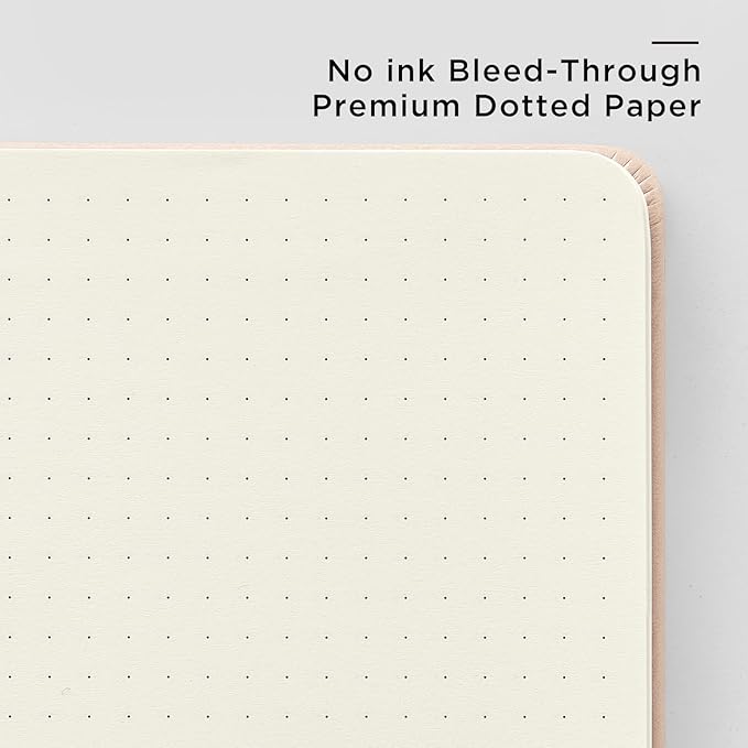 &And Per Se Dotted Journal Notebook, A5 Hardcover Leather Dotted Journal, 160 Pages 100gsm Thick Dot Grid Paper, 3 Sheets of Stickers Included - 5.7'' x 8'' (Apricot)