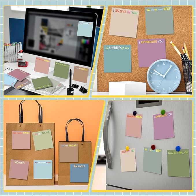 Yinder 24 Pcs Inspirational Sticky Notes Thank You Gift Motivational Sticky Note Pad Employee Appreciation Gift Bulk for Staff Coworker Teacher Nurse Office Groups 3 x 3'' (Thank You,Morandi Color)