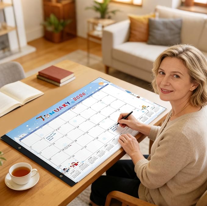 2026 Desk Calendar Large 22x17 – Desk Top Calendar 2026 with plastic cover