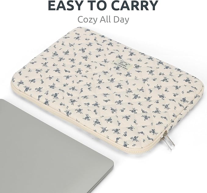 Puffy Laptop Sleeve 13-15.6 Inch Cute Quilted Laptop Protective Case Padded Floral Computer Sleeve for MacBook (A-Light Blue, 11 Inch)
