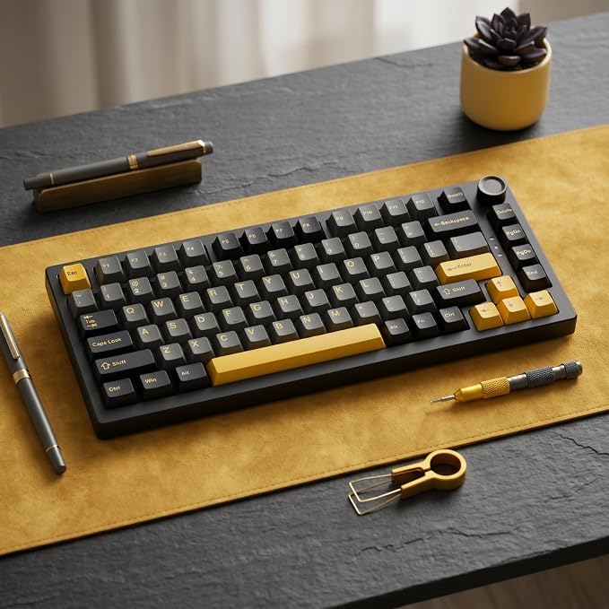 126 Keys PBT Keycaps, Black Grey Orange Double Shot Keycap Set, Cherry Profile Custom Keycaps for Mechanical Keyboard, MX Switches Compatible, Full Size TKL 75% 65% 60% Keyboard Keycaps