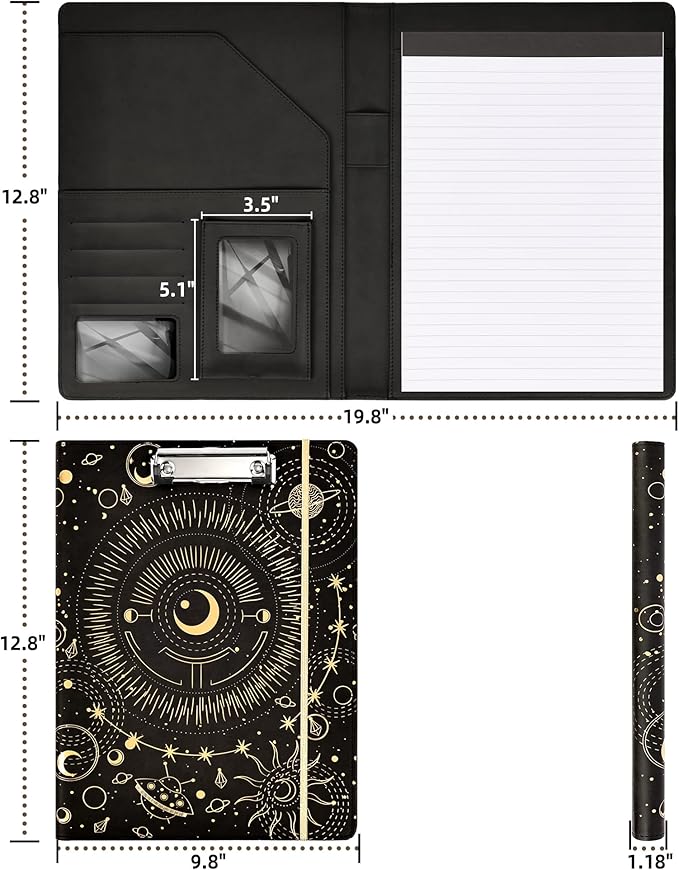 Ospelelf Clipboard Folio with Notepad and Pocket Leather Storage Clipboard Binder Padfolio for Women