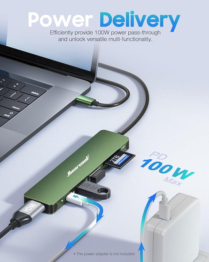 Hiearcool USB C Hub, USB-C Adapter, 7 in 1 USBC to HDMI Multi-Port Adapter Dongle Compatible for Thunderbolt 3 4 MacBook Pro Air Dell Lenovo HP Laptops and Other Type C Devices-Green
