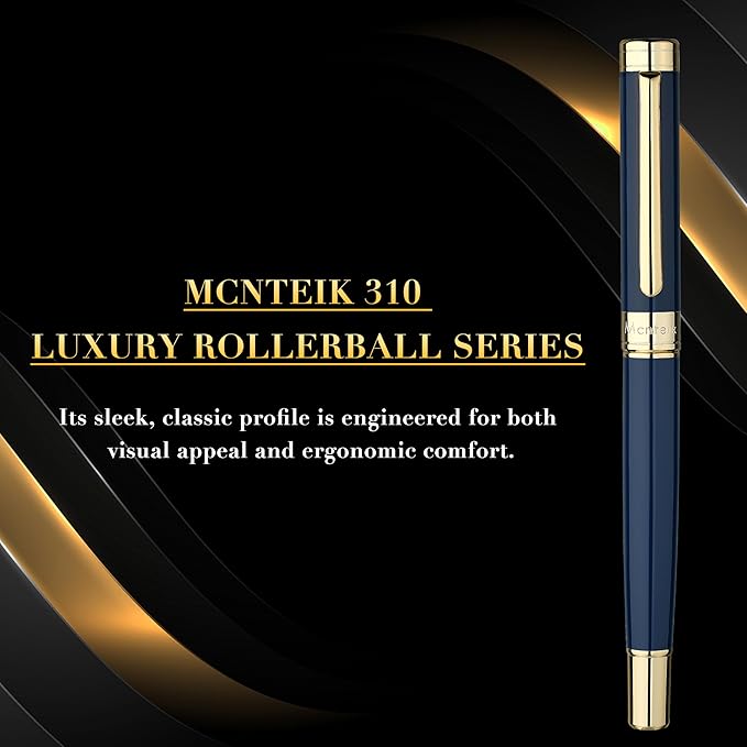 Blue Lacquer Rollerball Pen - Stunning Luxury Pen, 24K Gold Plating, Schmidt Refill, Precision Flow Ink, Fancy Roller Ball Gift Set for Men & Women, Professional, Executive Office, Nice Pens