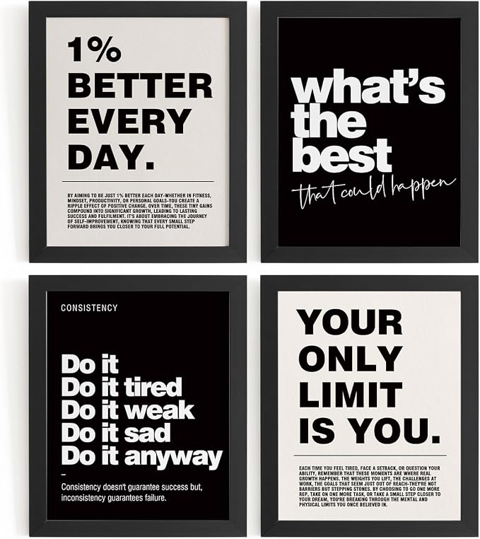 DSHFG Motivational Inspirational Office Wall Art Decor Prints Set of 4, Motivational Wall Decor Trendy Retro Posters for Office Home Decor, 12x16 Unframed