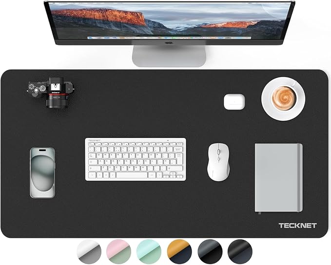 TECKNET 31.5"x15.8" Leather Desk Mat Pad, Large Office Double-Sided Laptop Desktop Mat, Waterproof Desk Blotter Pad for Office/Home (Grey)