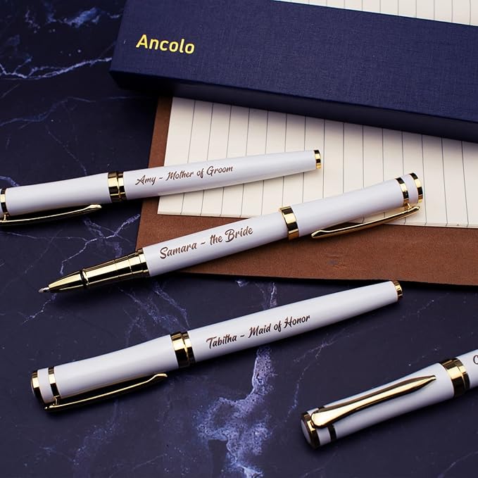 Ancolo Engraved Pens - Modern Roller Pens with 5 Free Personalized Lines, Ultra-Smooth Black Ink, Metal Body, Stylish Gift for Office Colleagues, Friends, Professor, Business