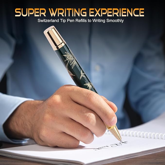 24K Gold Planting Rollerball Pens Smooth Writing Pen Set fro Men Women Fancy Green Roller Ball Pen Boss Colleagues Luxury Pens Gifts for Graduation Birthday Christmas