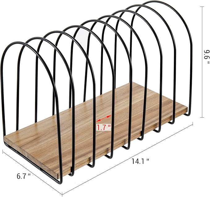 MyGift 14 Inch Large Desktop Document Holder, Premium Acacia Solid Wood and Black Metal Wire Arch 8 Section File Folder Storage Rack, Office Desk Organizer