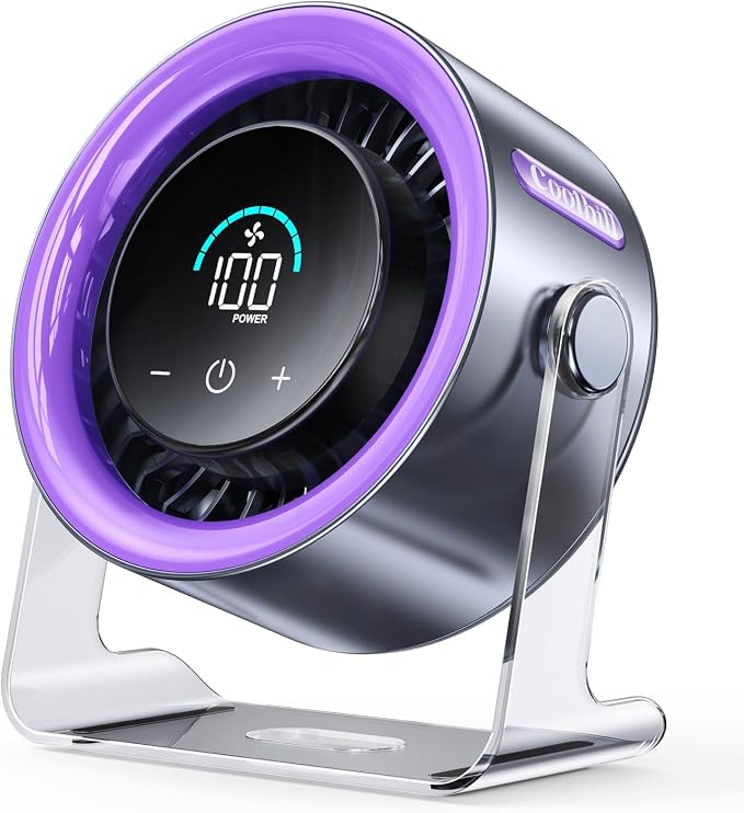 USB Desk Fan for Bedroom: 100 Speeds Digital Display Quiet Portable Fan with Turbo Airflow, 120° Rotating Small Rechargeable Battery Desktop & Wall-Mounted Fans for Bedroom Home Office