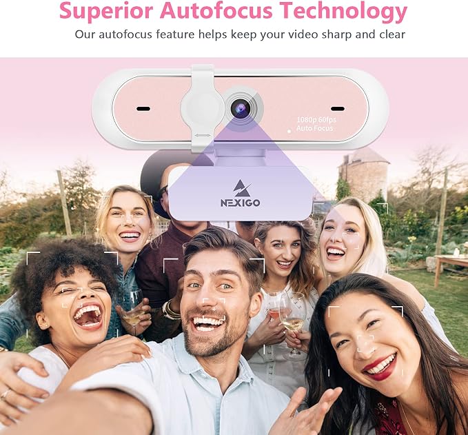 NexiGo 60FPS 1080P Webcam Kits, N660P FHD USB Web Camera with Privacy Cover and Dual Microphones, Upgraded Video Conference Lighting, Lightweight Mini Tripod, for Zoom/Skype/Teams, Pink