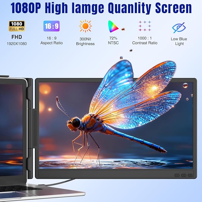 KEFEYA Laptop Screen Extender 14", FHD 1080P IPS Laptop Monitor Extender, Portable Monitor for Laptops 13-17" with USB-C/HDMI Port, Plug n Play for Windows/Mac/Android/Switch/PS5