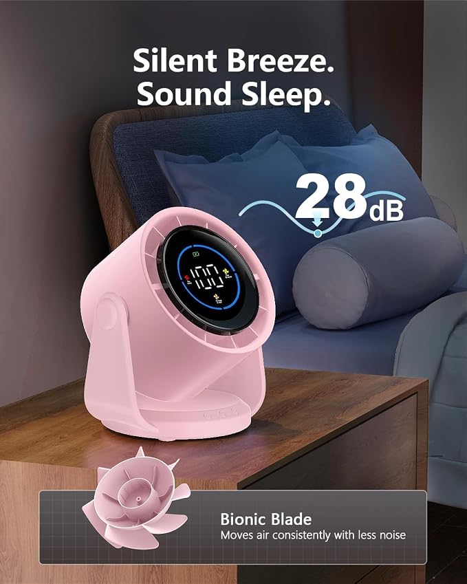 Desk Fans, Portable Turbo Fan Ultra Quiet Table Fan Digital Display Rechargeable USB 105°Tilt 100 Speeds Wall-Mounted Design Portable Fans for Home Office Kitchen Travel Camping