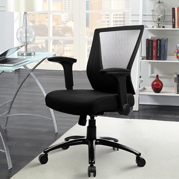 CLATINA 500lbs Big and Tall Office Chair Heavy Duty Ergonomic Mesh Desk Chairs with Wide Thick Seat Cushion and Adjustable Armrests for Home Office Conference Heavy People, Black(1 Pack)