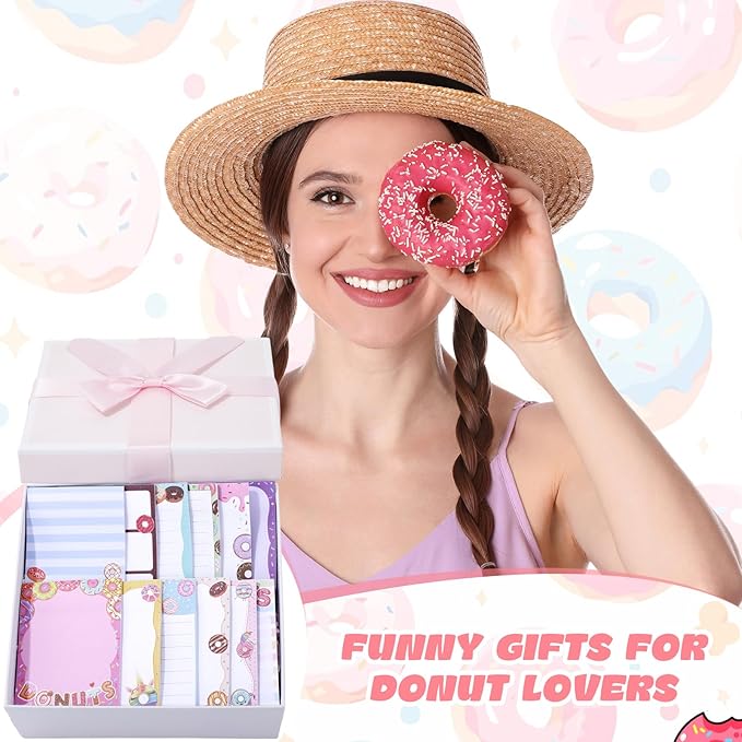 12 Pieces Cute Sticky Notes Gifts Donuts Sticky Notes Donut Party Favors 3x4 Inch Fun Kawaii Adhesive Notepads Cartoon Memo to Do List for Birthday Return Gifts Reward Office Home Supplies