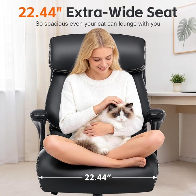 Big and Tall Office Chair 600lbs, Heavy Duty Ergonomic Executive Desk with Adjustable Armrests, Wide Seat, PU Leather Fabric, Air-Adjust Lumbar, Comfortable Office Chair for Heavy People