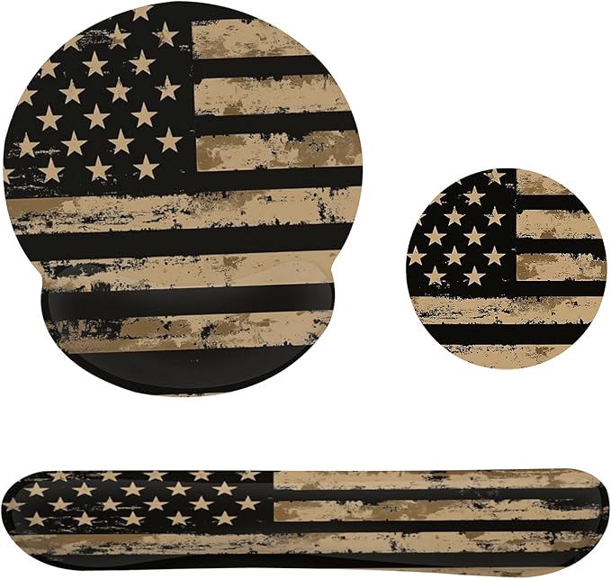 Retro Flag Ergonomic Wrist Support Keyboard Mouse Wrist Rest Set, Computer Office Comfortable Wrist Rest for Mouse Easy Typing