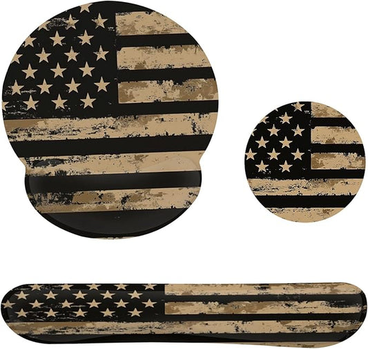 Retro Flag Ergonomic Wrist Support Keyboard Mouse Wrist Rest Set, Computer Office Comfortable Wrist Rest for Mouse Easy Typing