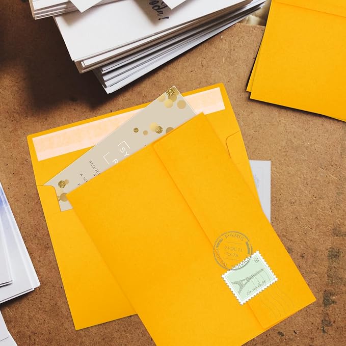 50 Packs Yellow 5x7 Envelopes 5x7, Fade Bright Yellow Color Envelopes Self Seal for Weddings, Photos, Greeting Cards, Mailing