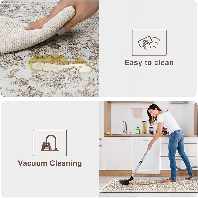 KIMODE Kitchen Mats for Floor Cushioned Anti Fatigue 2 Piece,Boho Farmhouse Kitchen Rugs Non Slip 20" x 47"+20" x 32",Wide Memory Foam Kitchen Mat Carpet for Laundry Office Home,Khaki