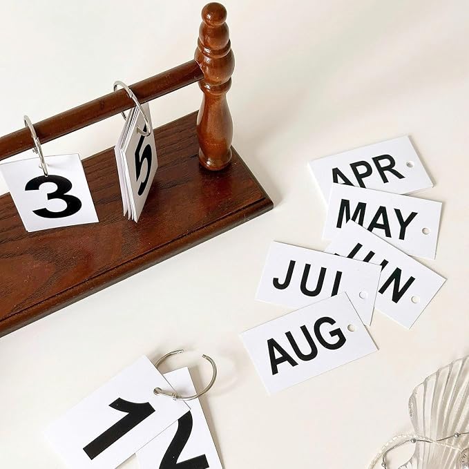 Wooden Perpetual Desk Calendar - Vintage Rustic Flip Calendar with Metal Rings & Reusable Daily Date Cards(Dark Brown)