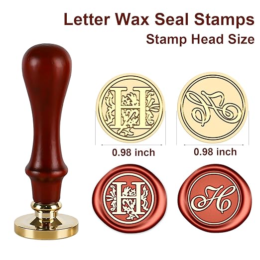Letter Wax Seal Stamp Kit - Initial Alphabet H Stamp Head 2pcs, Vintage Monogram Stamps Wax Seal Kit with 200pcs Assorted Sealing Beads, Spoon, Metallic Gold Silver Pens