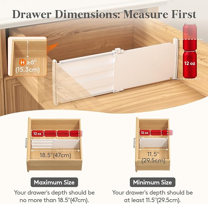 Lifewit 6" Tall 12 Pack Drawer Dividers, 11.5"-18.5" Adjustable Deep Drawer Organizer Clothes, Expandable White Plastic Separators for Dresser, Kitchen, Cabinet, Closet, Office Organization & Storage