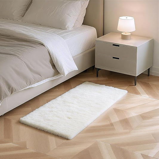 Fluffy Rug Shag Area Rug, White 2x4 Area Rugs for Bedroom, Small Bedside Rug, Soft Fluffy Shag Entryway Throw Rugs for Living Room Bedroom Room Home Decor