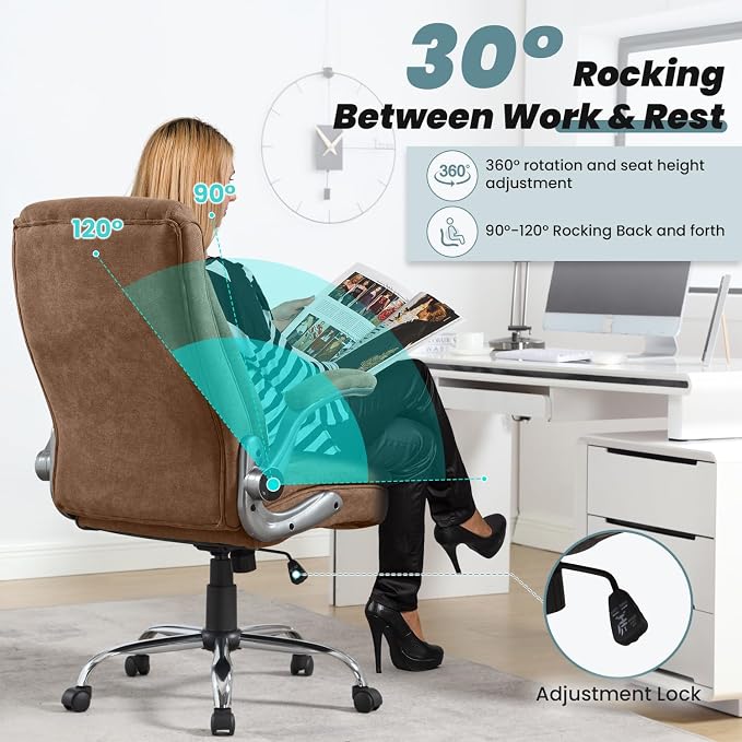 Big and Tall Office Chair 550lbs Heavy Duty Executive Fabric Office Chair with Adjustable Height, Flip-Up Armrests, Wide and Thick Seat Cushion, Comfy Chair for Heavy People, Ideal for Office Work