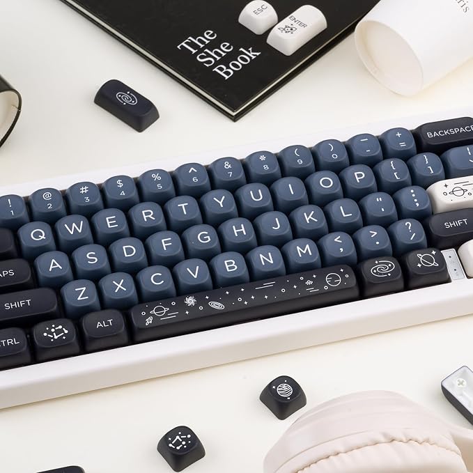 MOA Keycaps 126 Keys PBT Keycaps Dye-Sublimation Custom Keyboard Key Caps Set for Cherry Gateron MX Switches Mechanical Keyboards, Black Blue Space Theme Key Caps