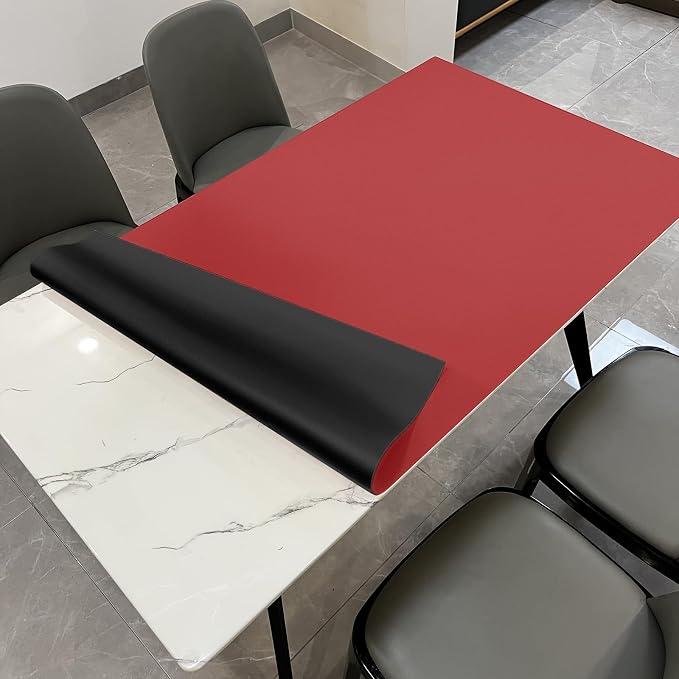 Faux Leather Table Cover,1.8mm Thick,36x60 Inch Table Protector,Table Protector for Dining Room Table,Dining Table Cover,Dining Table Protector Rectangle(Black+Wine Red,36x60)