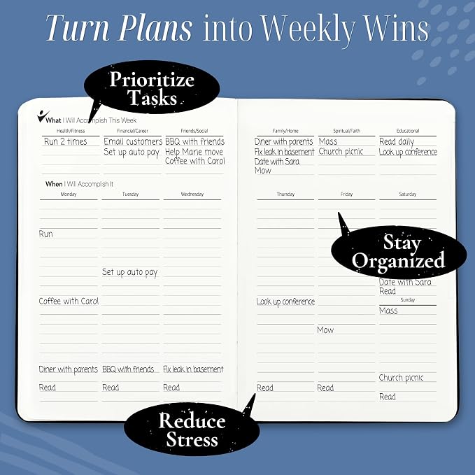 Goal Crazy Undated Daily Planner to Achieve Your Goals - 90 Day Guided Journal & Productivity Organizer with Goal Setting, Habit Tracker, To Do List, Academic & Work Calendar, Leather Hardcover - Navy