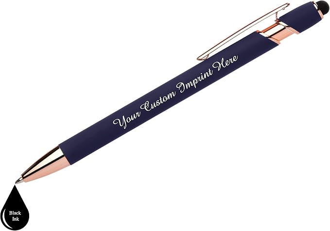 ExpressDesigns™ - Personalized Pens Gift Set - 2 Pack of Rose Gold Soft Touch Metal Pens w/gift box - Luxury Ballpoint Pen Custom Engraved with Name | Perfect for Him or Her (Blue - Black)