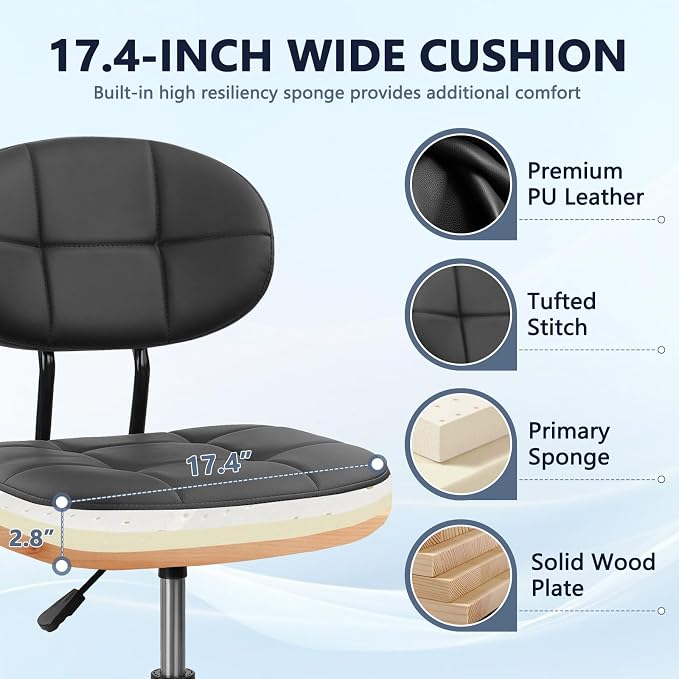 KLASIKA Drafting Stool with Backrest, Tall Adjustable Height Office Chair, PU Leather Swivel Rolling Stool with Footrest & Wheels for Standing Desk, Bar, Salon, Spa, Lab, Counter, Home, Black，2PK