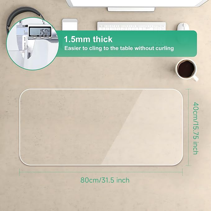 NATRKE Clear Desk Mat Pad, 31.5"x15.7" Large Transparent Computer Desk Mat Plastic Desktop Protector, PVC Writing Pad with Round Edge, Waterproof Wipeable Non-Slip Table Protector for Home Office