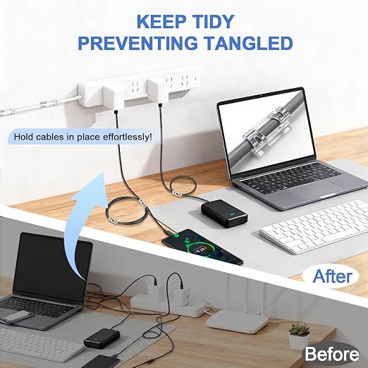 Adhesive Cable Wire Clips Clear (40 PCS) with Screw Holes - Strong Sticky or Screw-Mountable Cord Holders for Wall, Under Desk, Car, PC & Ethernet Cords, Indoor/Outdoor Christmas Lights Organizer