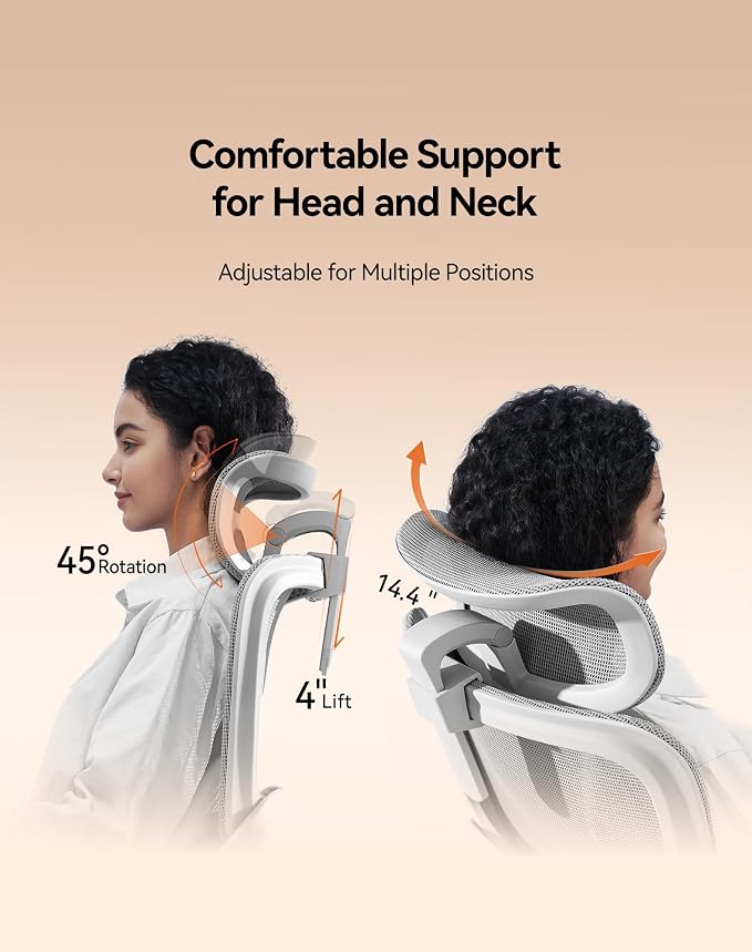 SIHOO B100 Office Chair, Comfy Ergonomic Office Chair, High Back Computer Chair with Adaptive Lumbar Support & wide Headrest, Flip-up Armrests, Swivel Desk Chair for Long Hours, WITHOUT Footrest, Grey
