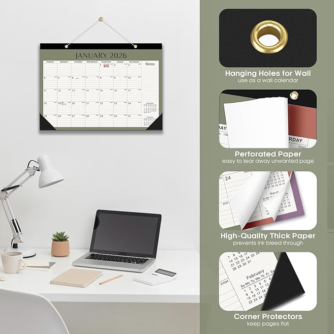 2026 Desk Calendar, 18-Month Calendar Runs from January 2026 to June 2027, 17" x 12" Desktop or Wall Calendar, Perfect Monthly Calendar Planner for Home, Office, or School - Boho Colors