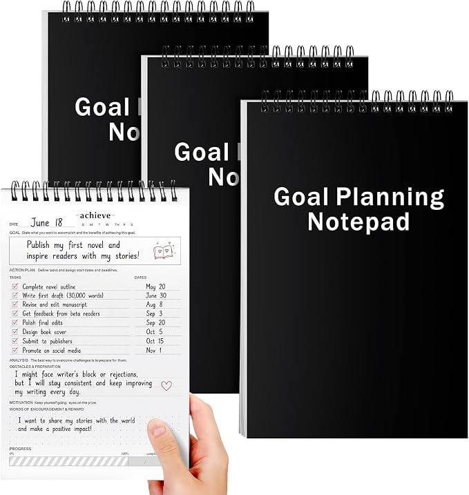 Resurhang 3 Pcs Goal Planning Notepad Goal Setting Journal Productivity Notepad Planner for Daily Work School Project Action Plan Task Management Personal Development Track