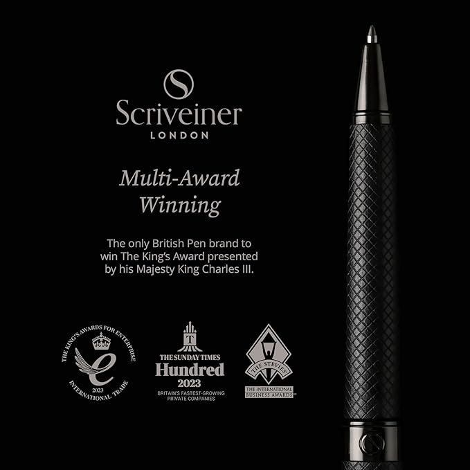 Scriveiner All Black Ballpoint Pen -Stunning Luxury All Metal Matt Black Pen, Schmidt Black Refill, Best Gift Set for Men & Women, Professional Executive Office, Nice Fancy Designer Pens