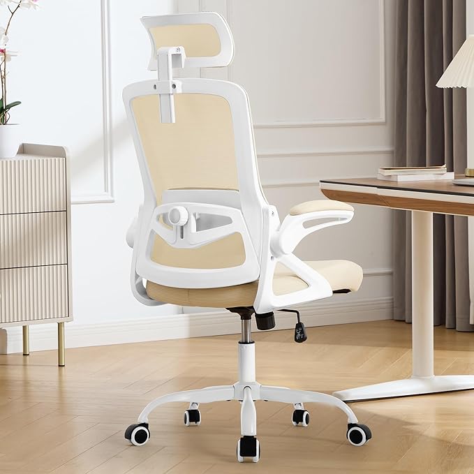 Fizzin Ergonomic Office Chair, 400 LBS Computer Chairs with Adjustable Lumbar Support, Breathable Mesh Desk Chair Ergonomic with Thickened Cushion, Comfy Home Office Desk Chair (Buff Beige)