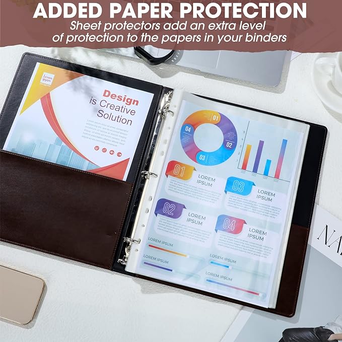 Yexiya 4 Pcs Vintage Hardback 3 Ring Binder Planner Portfolio Leather Round Ring Binder Organizer Holds 200 Sheets with 2 Inner Pockets, 13 x 10 Inch(1 Inch,Black, Brown)