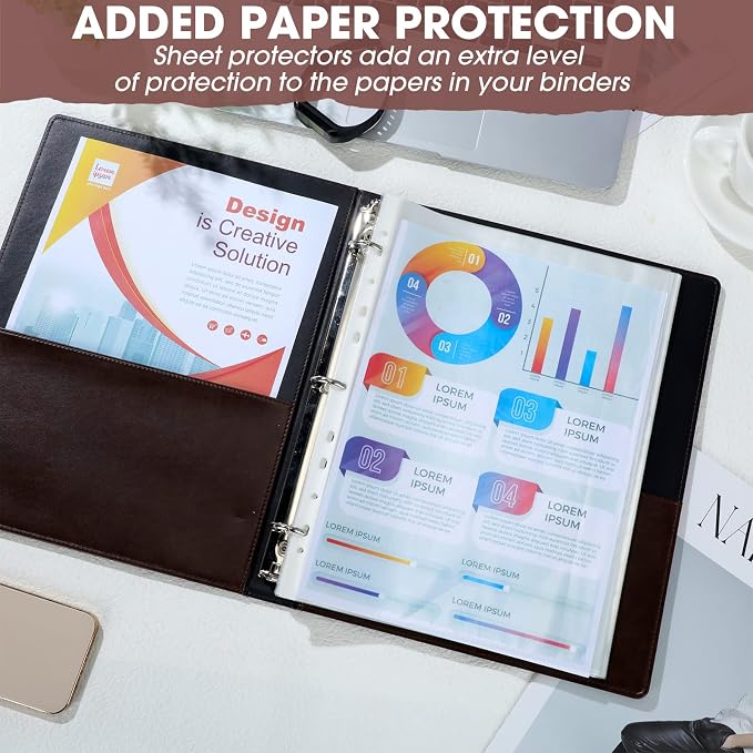 Yexiya 4 Pcs Vintage Hardback 3 Ring Binder Planner Portfolio Leather Round Ring Binder Organizer Holds 200 Sheets with 2 Inner Pockets, 13 x 10 Inch(1 Inch,Brown)