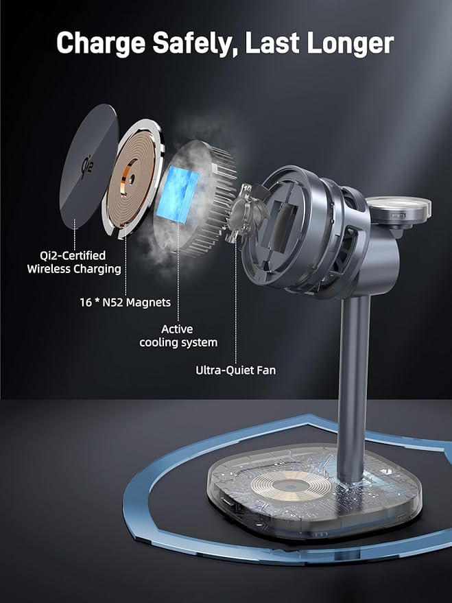 3 in 1 Magnetic Charging Station for Samsung, Qi2 Certified Phone-Cooling Magsafe Wireless Charger for Samsung Galaxy S26 Ultra/S25/Z Fold 7/Flip 7, Galaxy Watch 8/Ultra/7/6/5, Galaxy Buds4 Pro