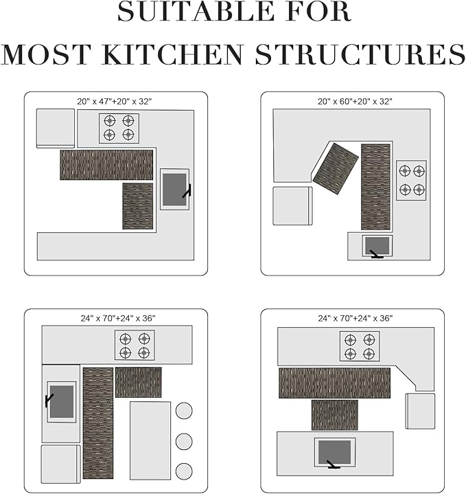 Kitchen Rugs Sets of 2-Non Slip Kitchen Mats for Floor-Thick Stain Resistant Vintage Kitchen Floor Mat Runner Carpet for Hallways Entryway Laundry Room Washable（Black 20"x47"+20"x47"）